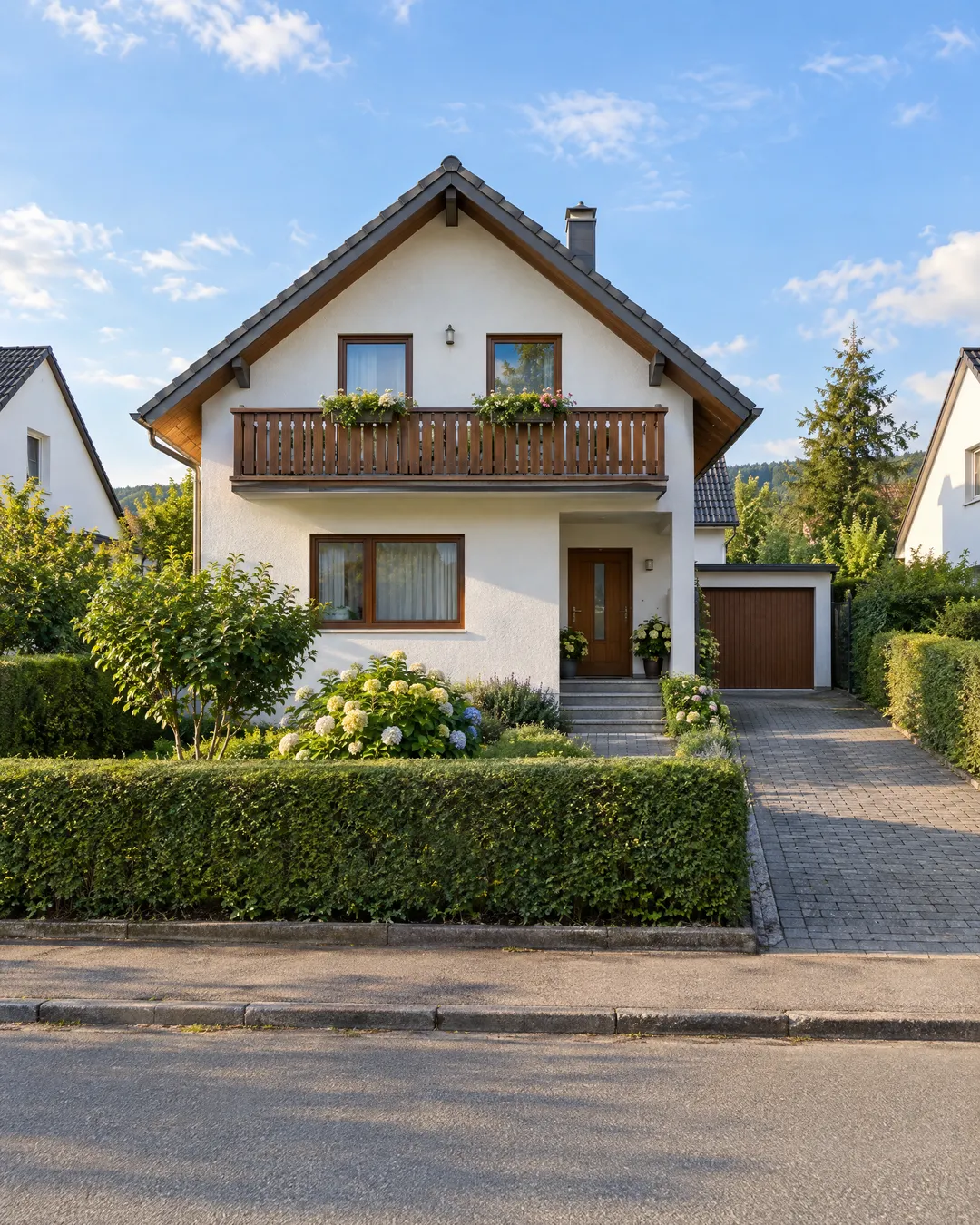 Einfamilienhaus im Abendlicht als Hintergrund einer Instagram-Story